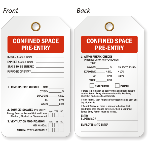 Double-Sided Confined Space Pre-Entry Status Tag, SKU: TG-0690